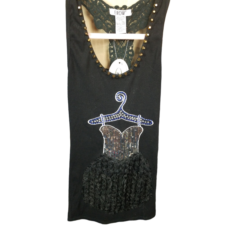 Erow Black Embellished Fun Racerback Tank NWT Size Small